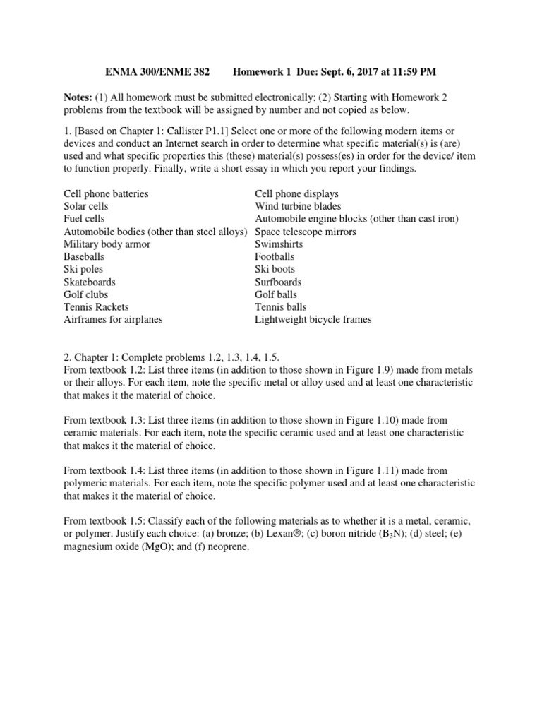 ENMA 300/ENME 382 Homework 1 Due: Sept. 6, 2017 at 11:59 PM Notes: (1 ...