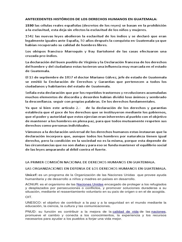 Antecedentes Históricos de Los Derechos Humanos en Guatemala | PDF ...