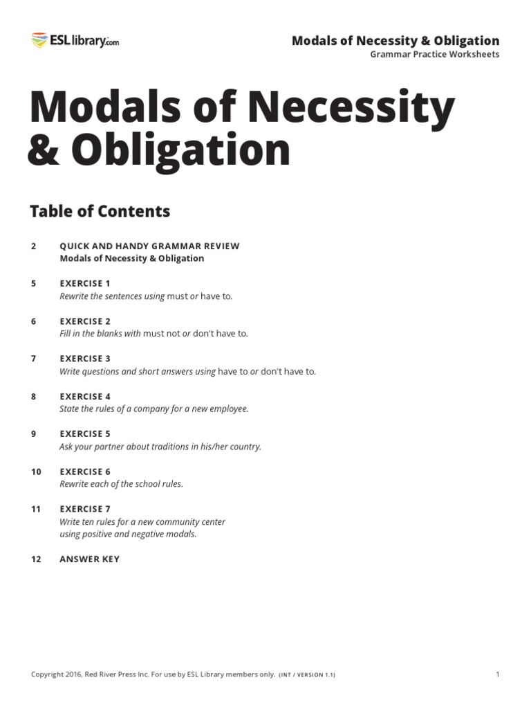 Modals Of Necessity And Obligation Us Pdf English Language Verb