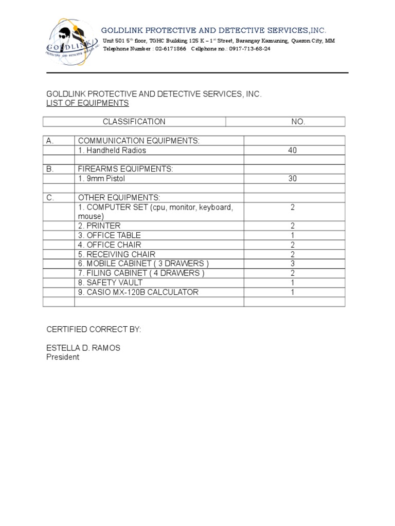GPDSI - List of Equipments | PDF