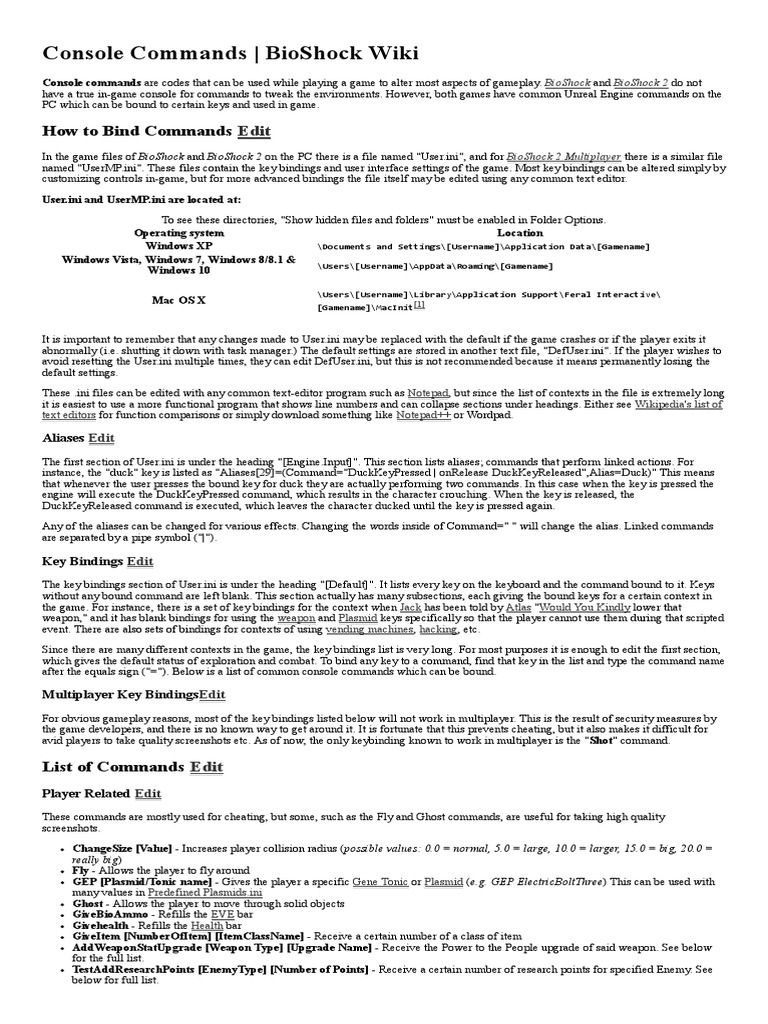 BioShock Console Commands Guide | PDF | Microsoft Windows | Command ...
