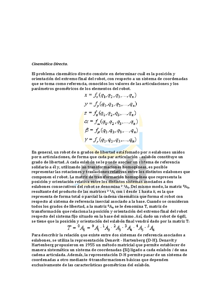 Cinemática Directa e Inversa PDF Matemáticas Aplicadas Enseñanza