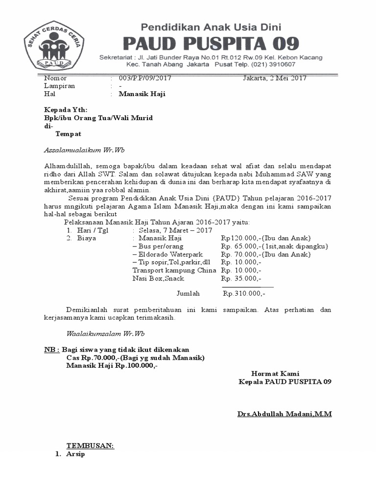 Surat Pemberitahuan Paud