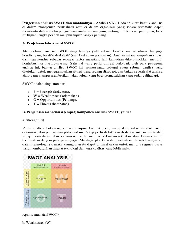 Manfaat dan Pengertian Analisis SWOT | PDF