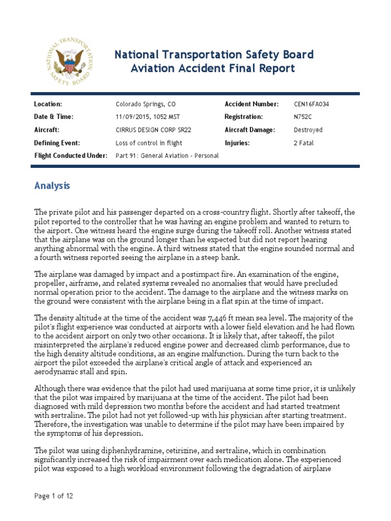Accident Report For Deadly 2015 Plane Crash PDF Aircraft