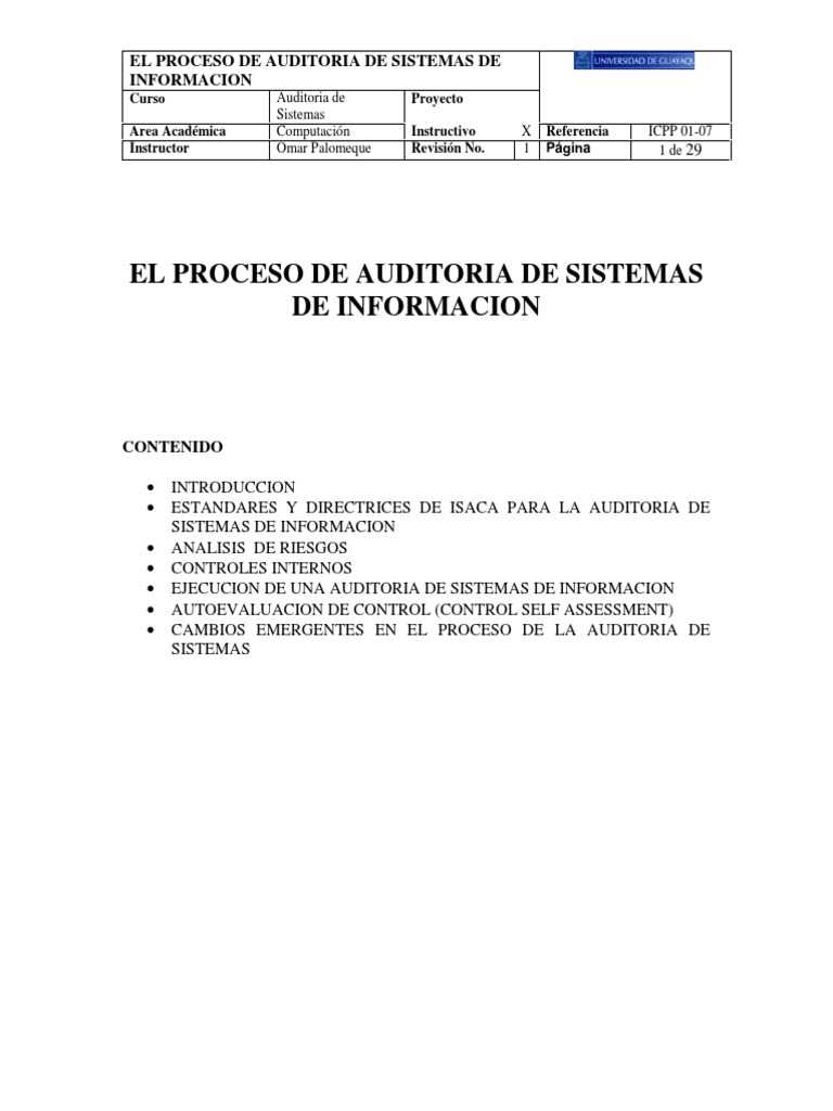 El Proceso de Auditoria de Sistemas de Informacion PDF | PDF ...