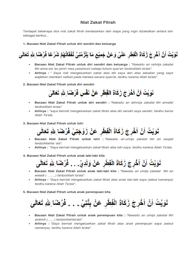 Niat Zakat Fitrah
