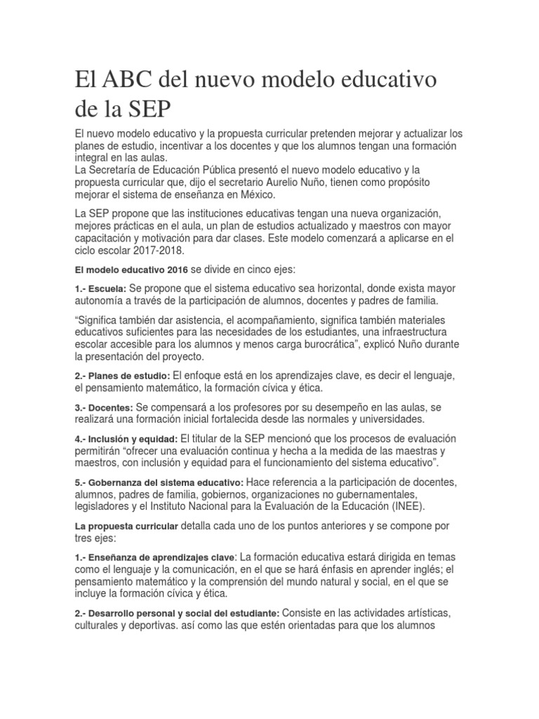 El ABC Del Nuevo Modelo Educativo de La SEP | PDF | Plan de estudios |  Evaluación