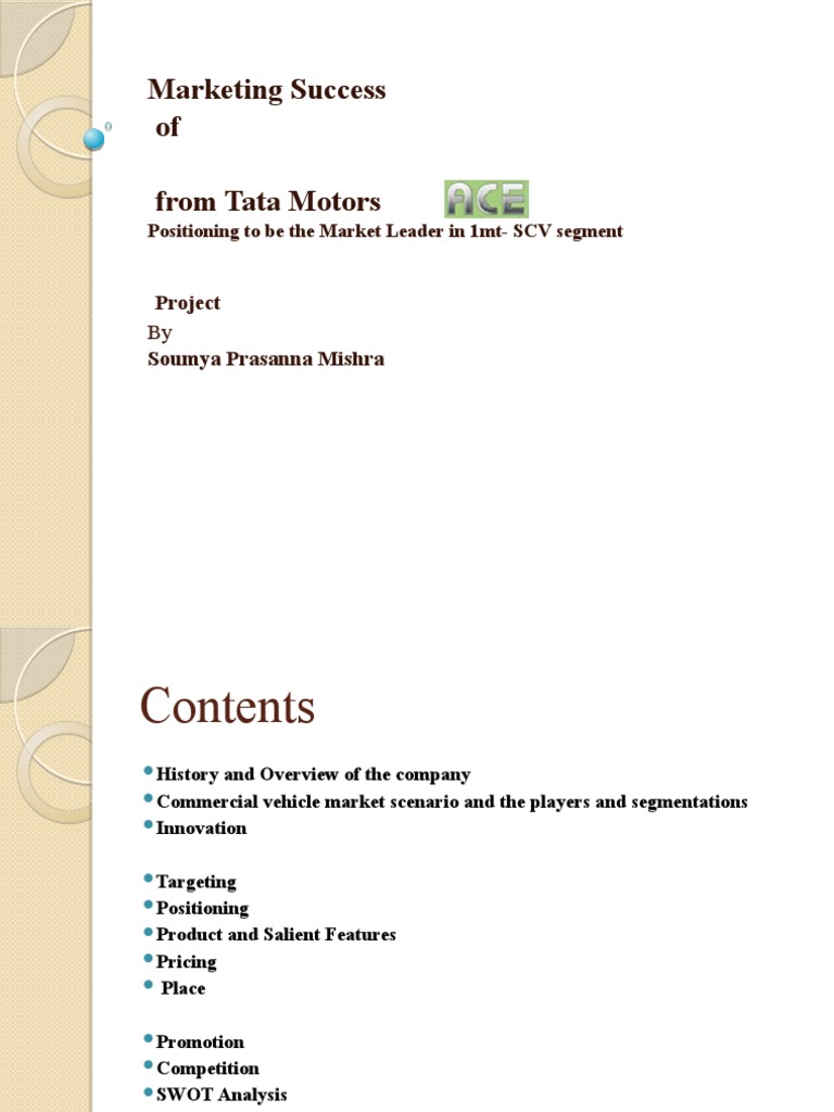Tata Ace: Marketing Strategy Overview | PDF | Truck | Vehicles