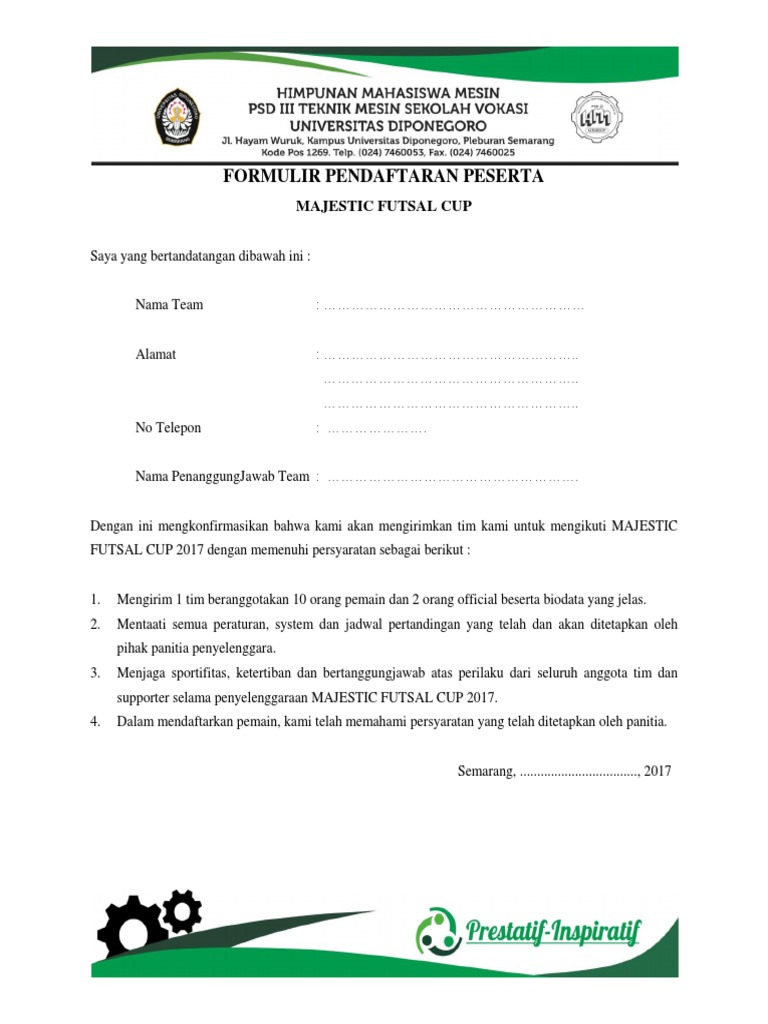 Contoh Formulir Pendaftaran Lomba Futsal