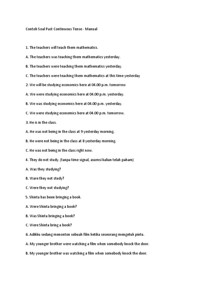 Contoh Soal Past Continuous Tense Docx Rina PDF