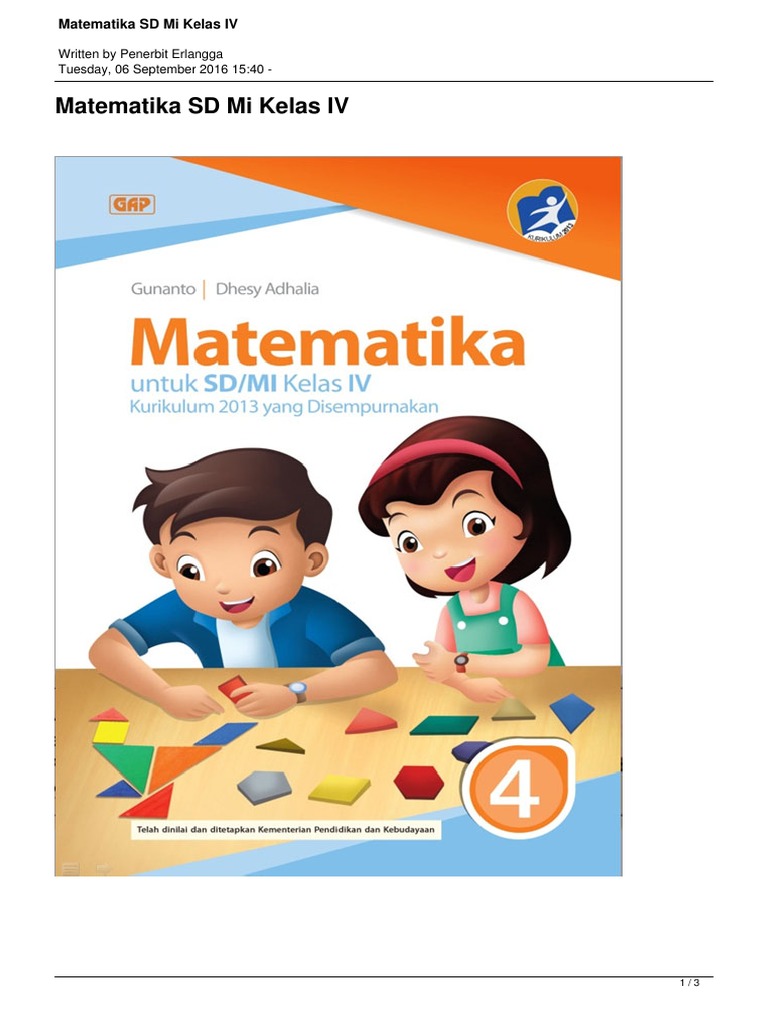 Download Buku Guru Matematika Kelas 4 Sd Kurikulum 2013 Pdf Seputaran Guru