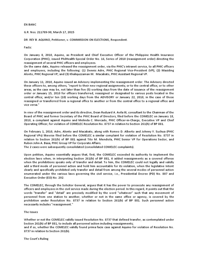 Dr aquino vs comelec pdf commission on elections philippines