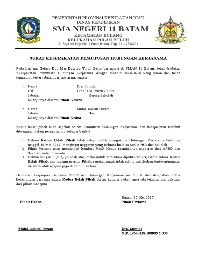 Surat Pemberhentian Kerjasama Antar Perusahaan New  Letter Website