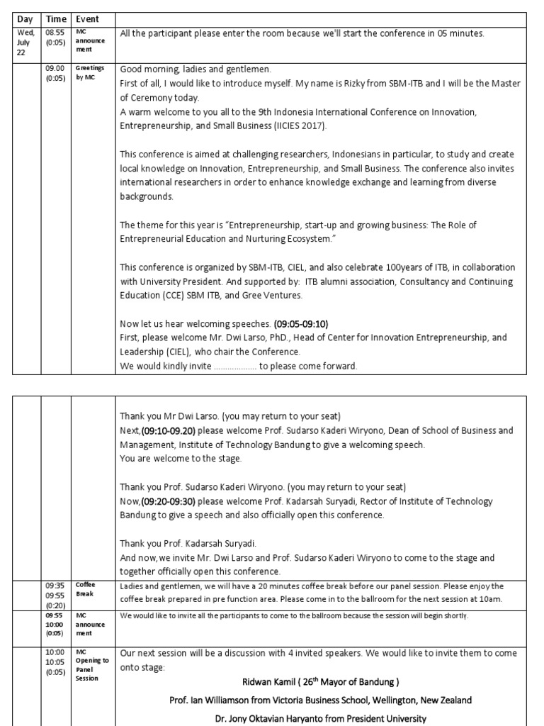 Mc Card Cue Card Conference Referensi Script Pdf Entrepreneurship Business