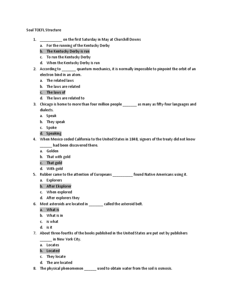Soal Toefl Structure 4 Nature