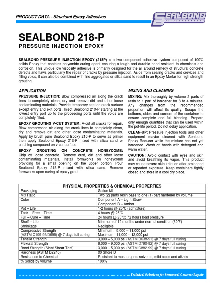 Sealbond 218-P Pressure Injection Epoxy | PDF | Epoxy | Adhesive