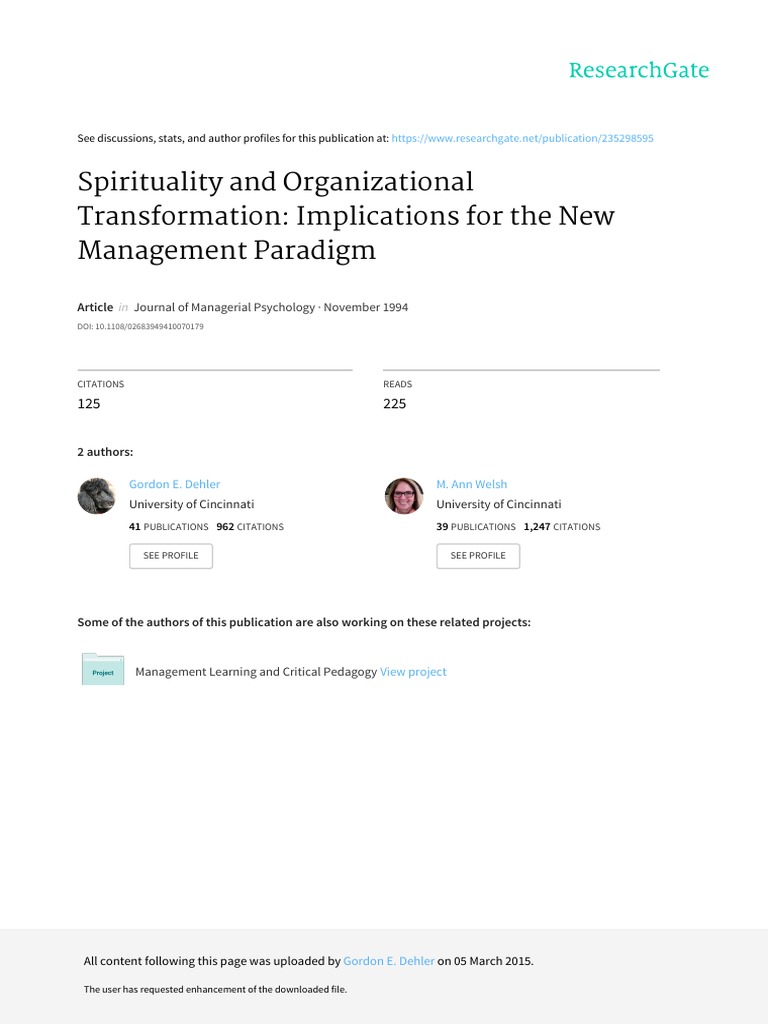 Spirituality and Organizational Transformation: Implications For The ...