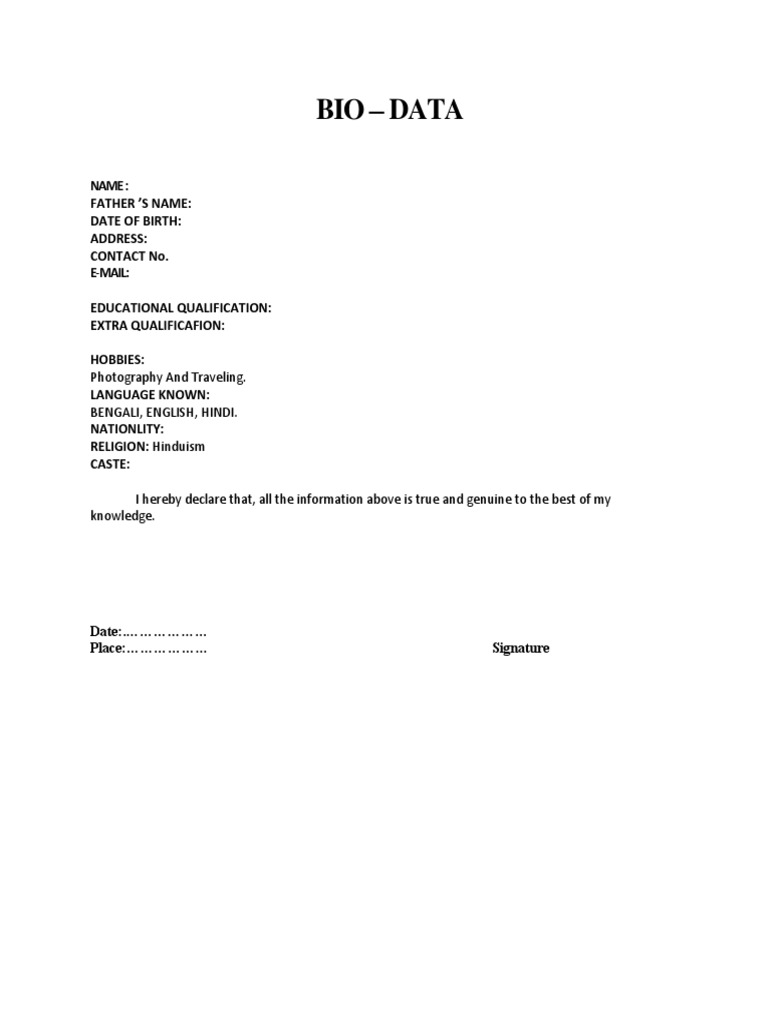 Bengali Biodata Format Template | PDF