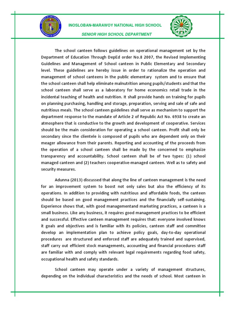 The School Canteen Follows Guidelines on Operational Management Set by the Department of