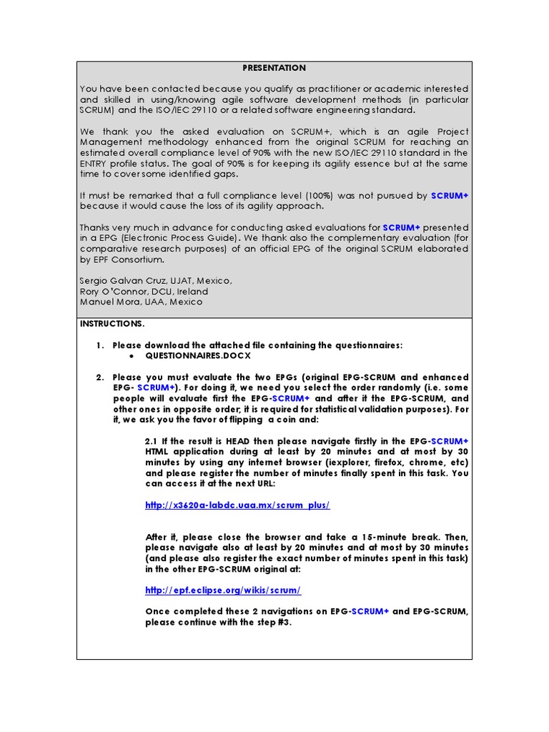 SCRUM+ Evaluation Instructions Document | PDF | Web Browser | Agile ...