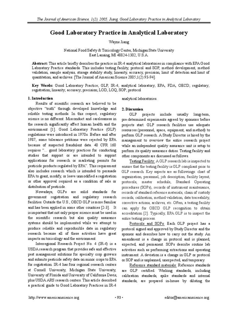 Good Laboratory Practice in Analytical Laboratory PDF Evaluation