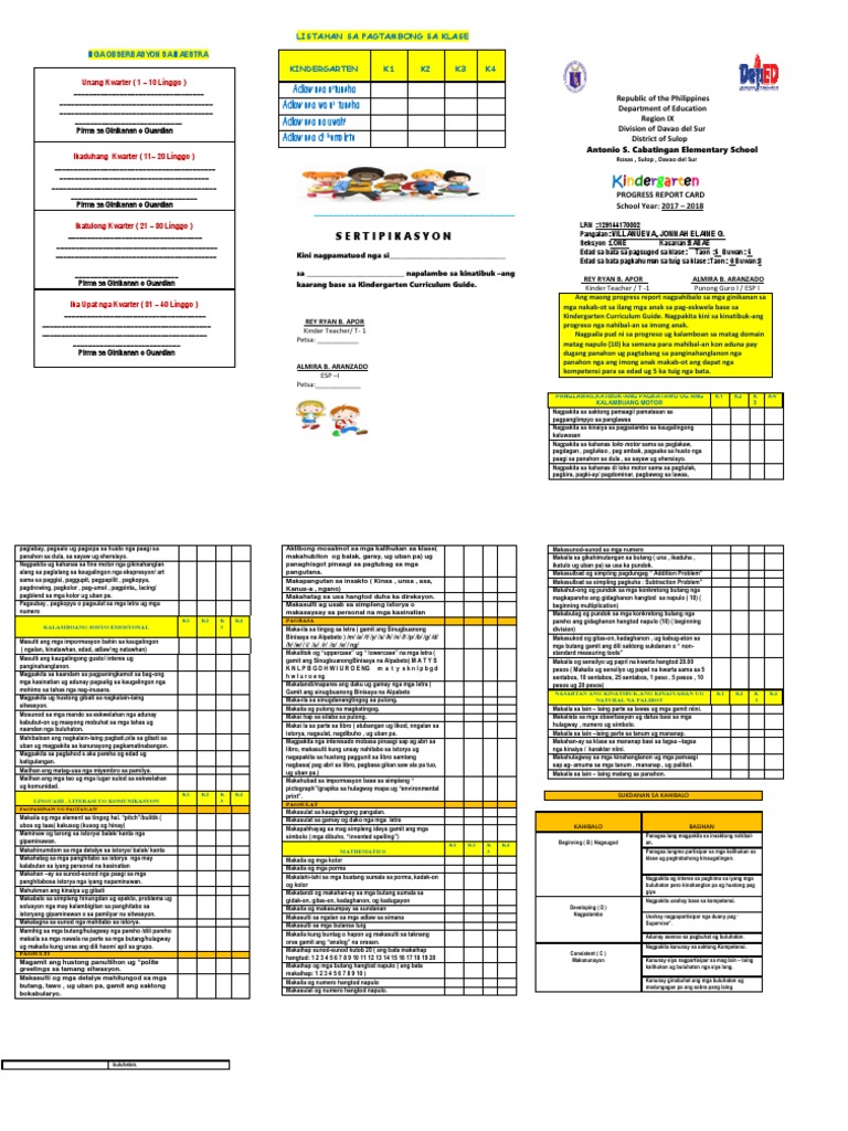 Kindergarten Progress Report Card Sample | PDF