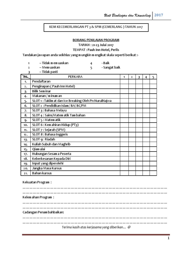 Borang Penilaian Program