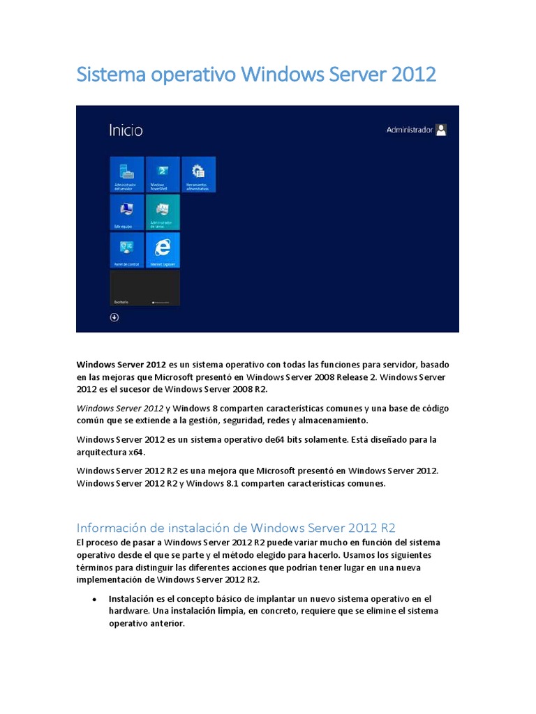 Características de Windows Server 2012 R2 | PDF | Servidor (Computación ...