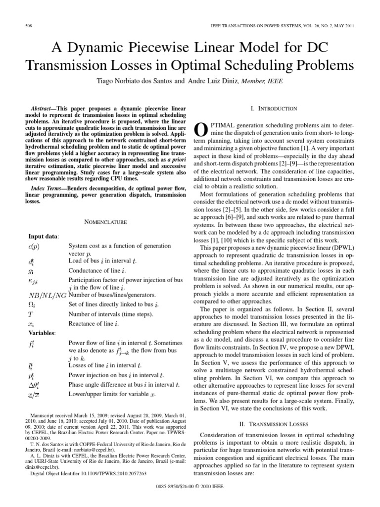 A Dynamic Piecewise Linear Model For DC Transmission Losses in Optimal ...