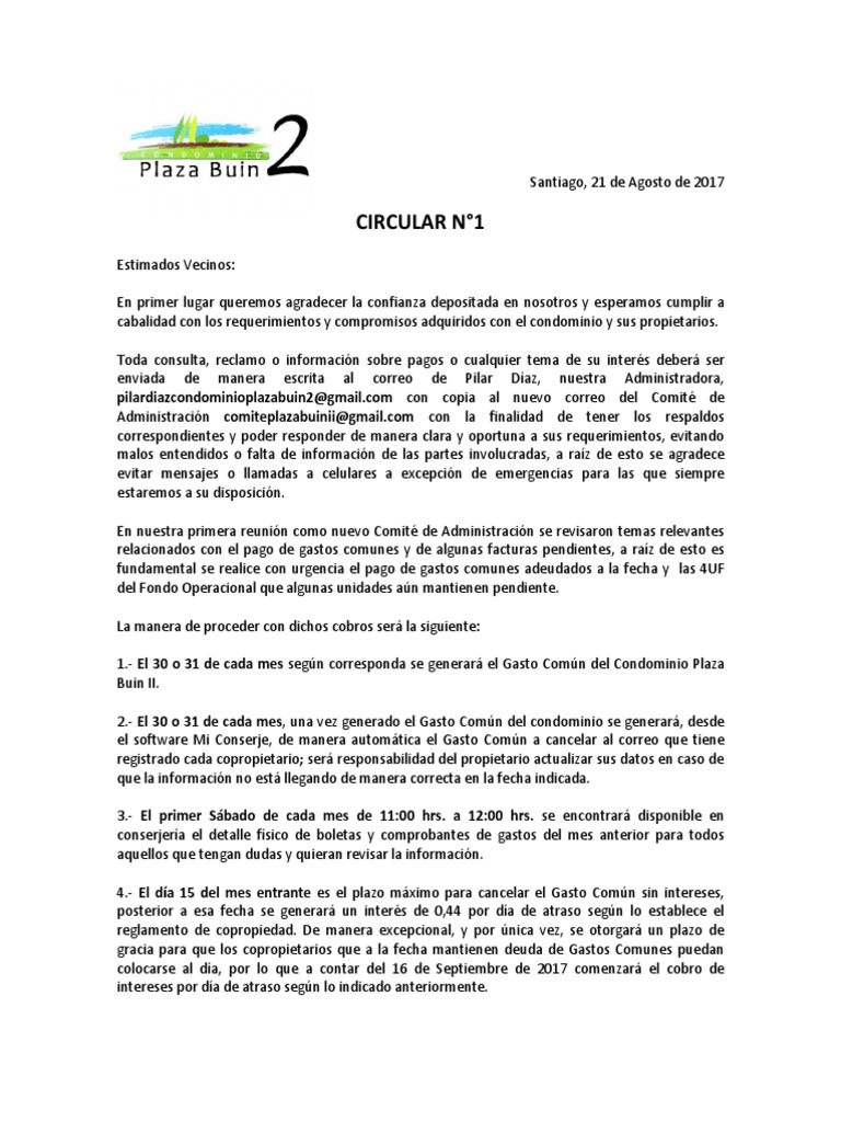 Circular N°1 20170821 | PDF | Condominio | Gobierno