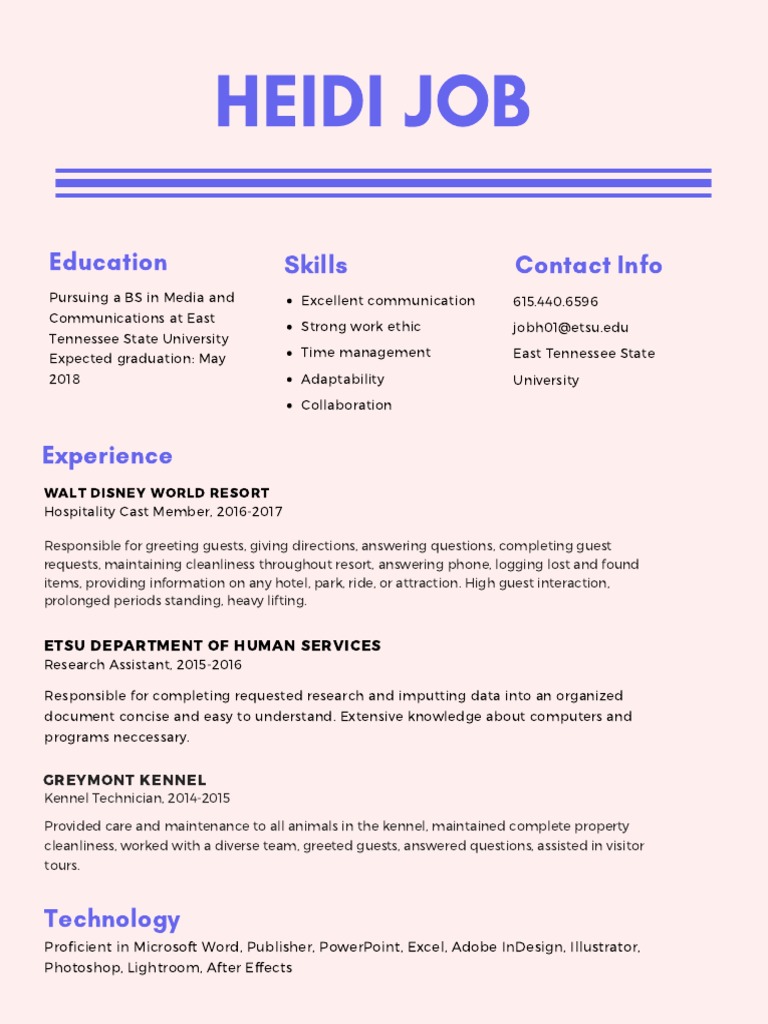Heidi Job Education Skills Contact Info PDF