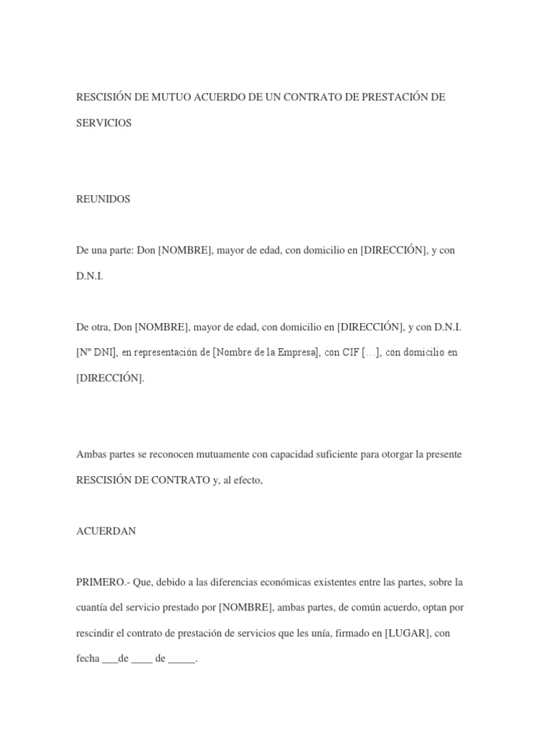 Modelo De Rescision De Contrato Por Mutuo Acuerdo Act