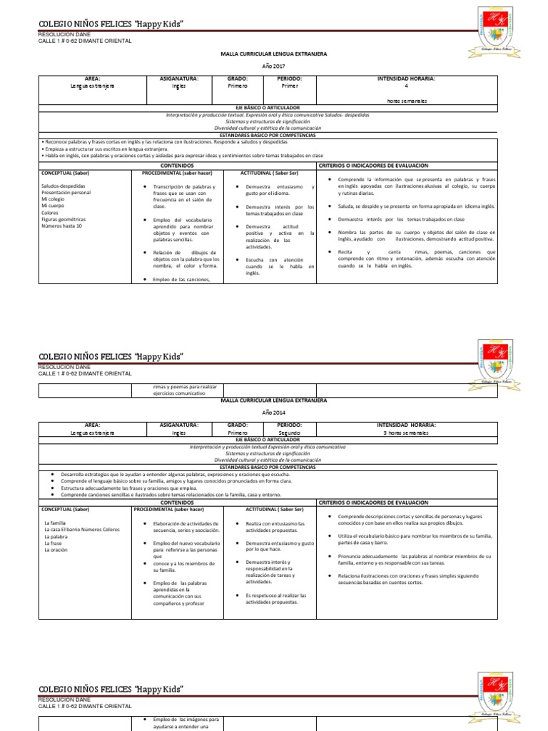 Malla Curricular Ingles Colegio17 Verbo Idioma en Inglés