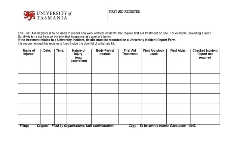 First Aid Register