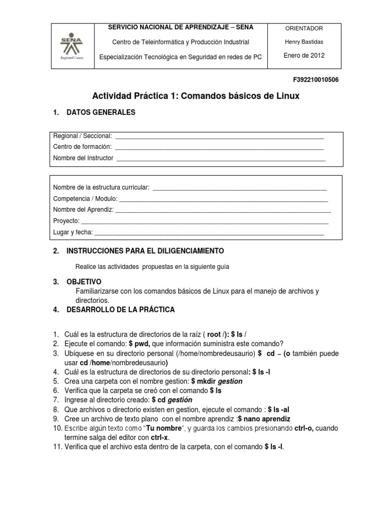 Actividad Practica 1. Comandos Basicos de Linux | PDF | Archivo de ...