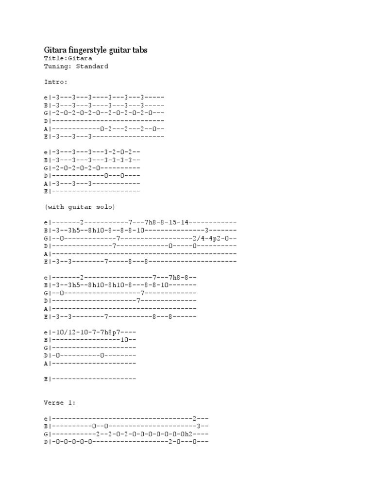 Gitara Fingerstyle Tab | PDF