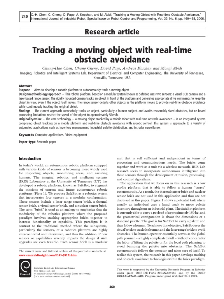 Robotic Object Tracking with Obstacle Avoidance | PDF | Robotics | Robot