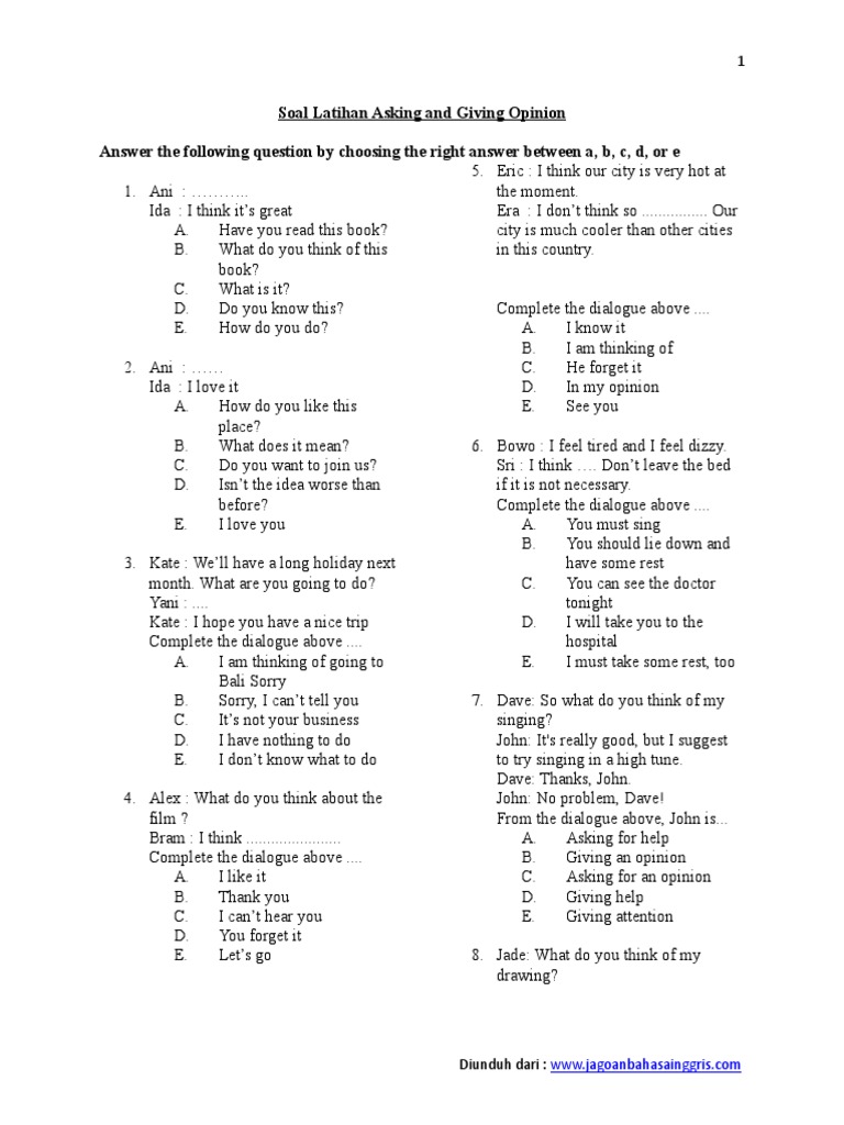 Soal Latihan Bahasa Inggris Asking And Giving Oion