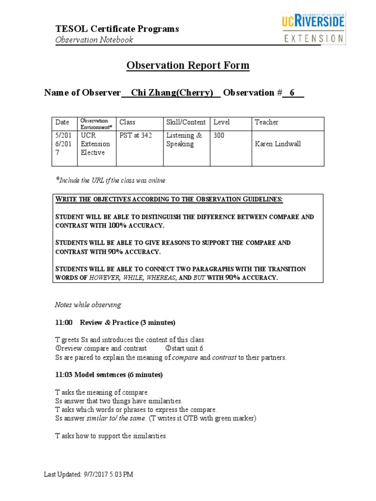 Observation Report Form6 | PDF | English As A Second Or Foreign ...