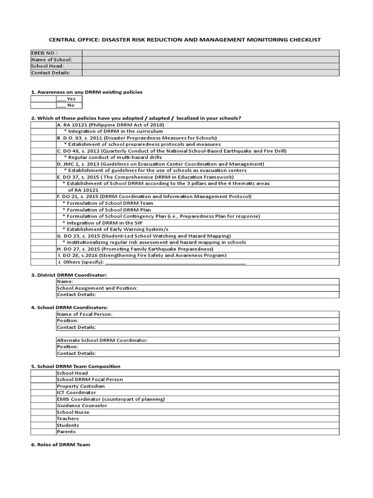 2017 Co Monitoring Checklist PDF Emergency Management Disaster