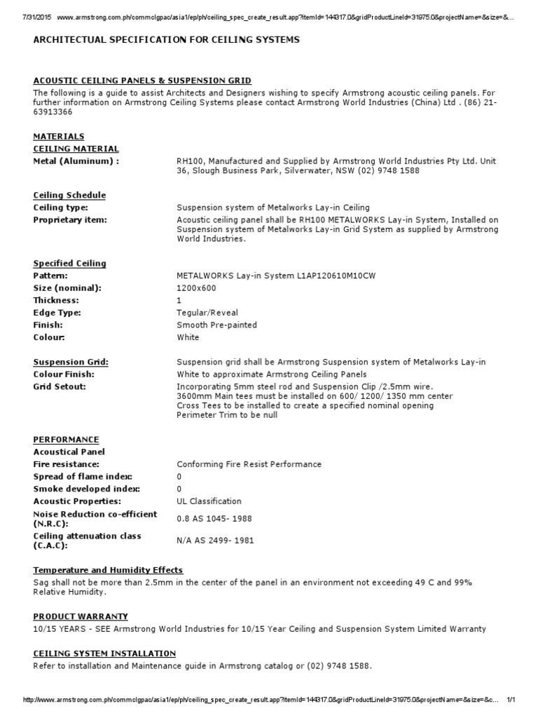 Architectual Specification For Ceiling Systems | PDF | Ceiling ...