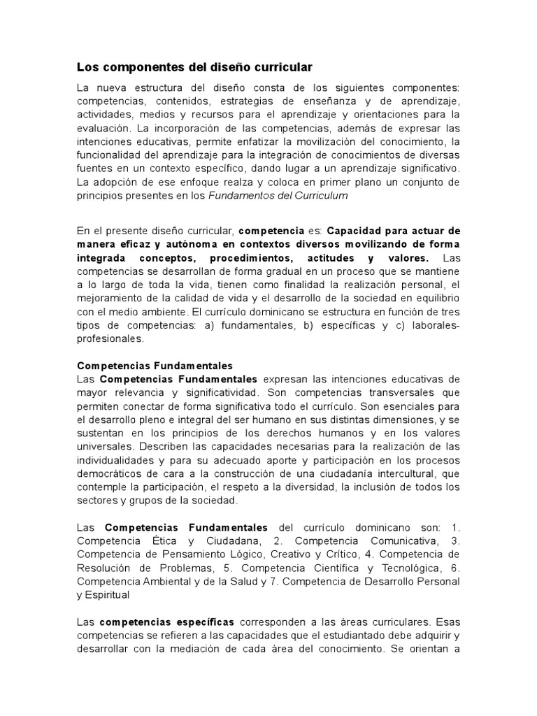 Los Componentes Del Diseño Curricular | PDF | Plan de estudios ...