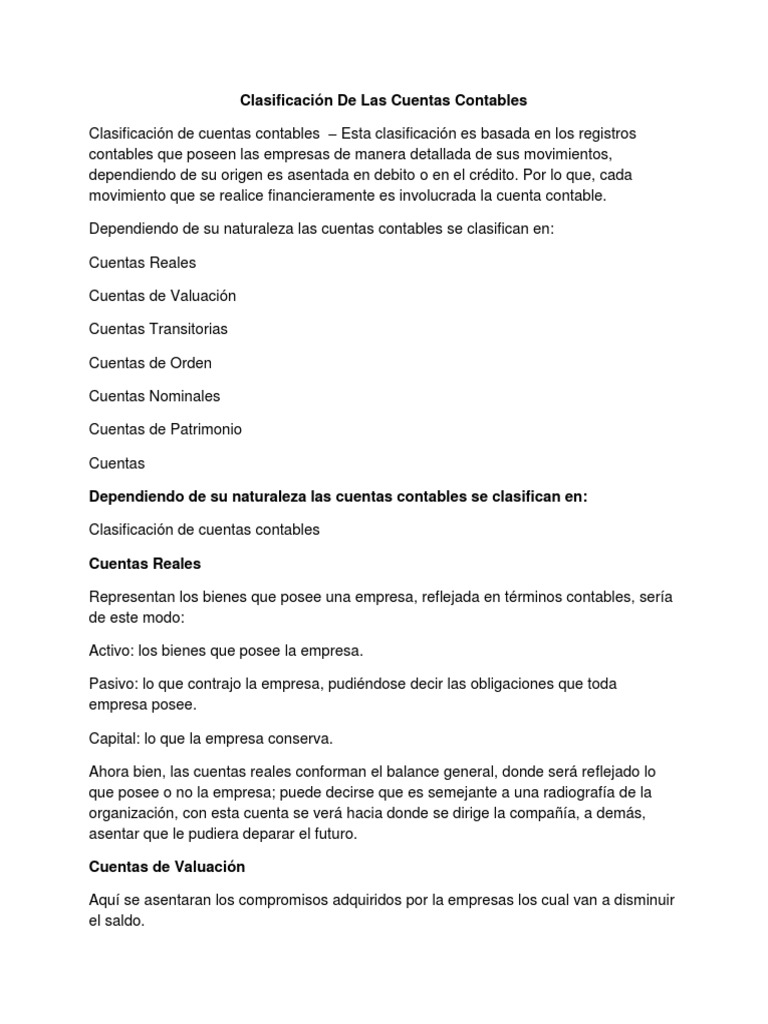 Clasificación de Las Cuentas Contables | Descargar gratis PDF ...