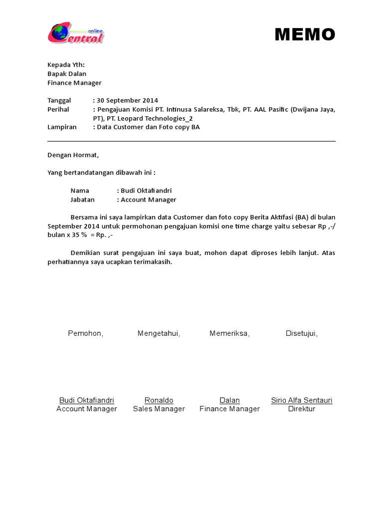 Contoh Memo (Komisi OC)