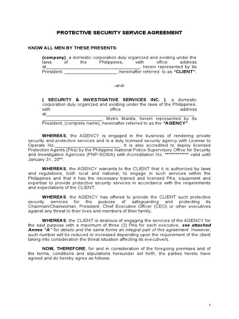 Protective Security Service Agreement | PDF | Invoice | Civil Law ...