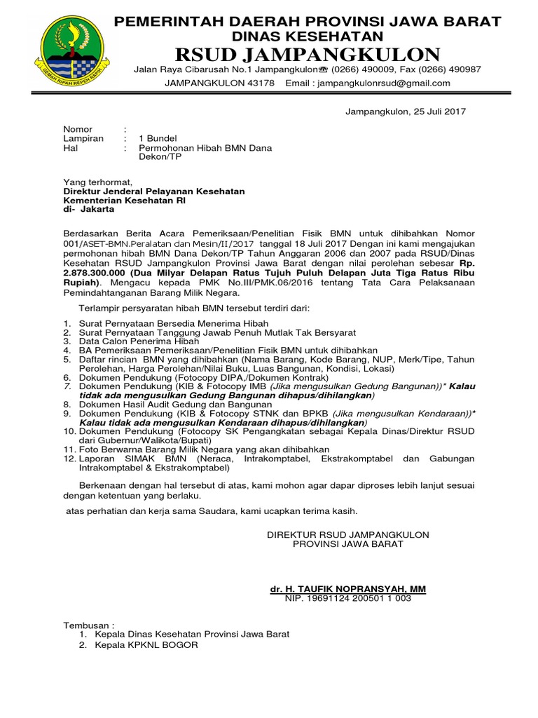 Surat Usulan Hibah Bmn 2017