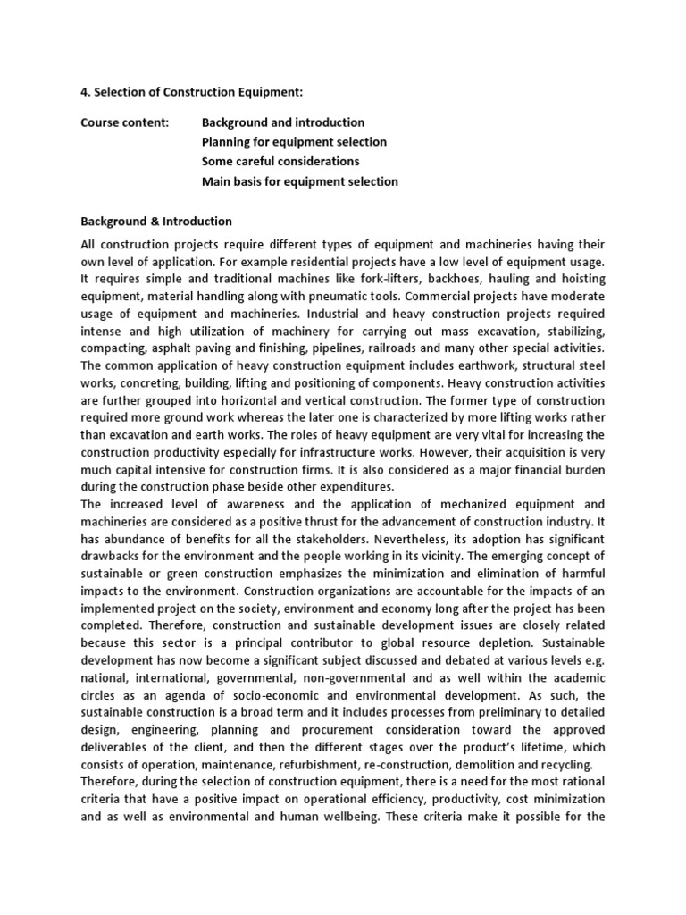 Factors in Construction Equipment Selection | PDF | Procurement ...