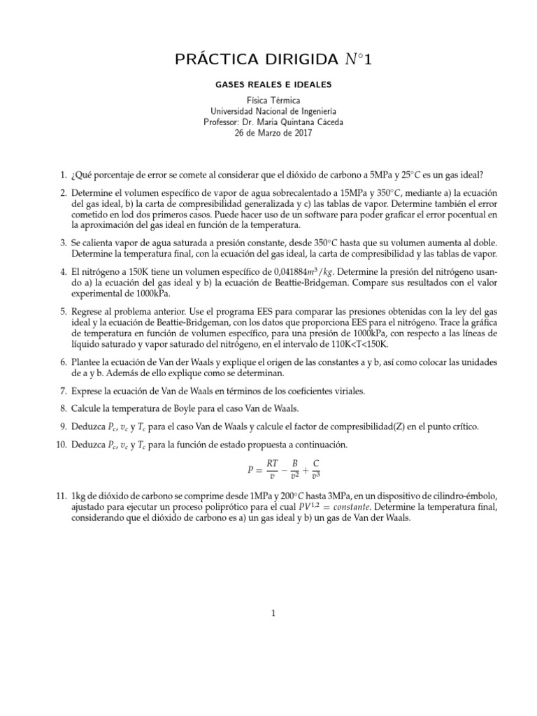 Análisis de Gases Reales e Ideales en Física | PDF | Gases | Química Física