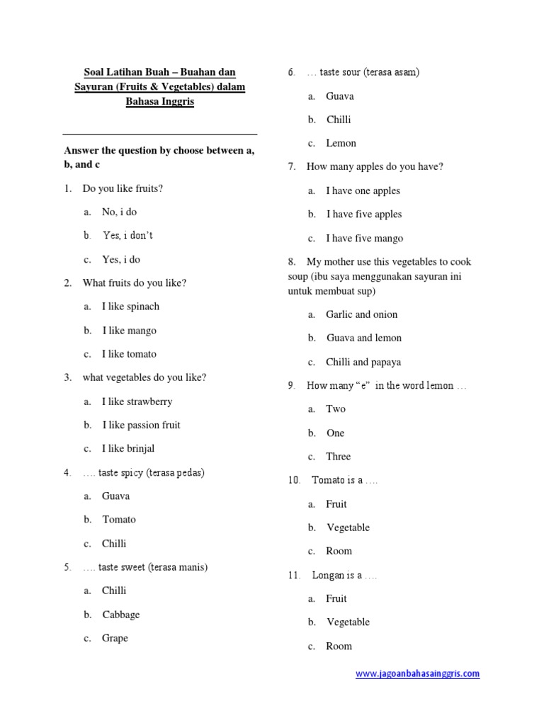 Soal Latihan Fruits And Vegetables Ethnobotany Agronomy